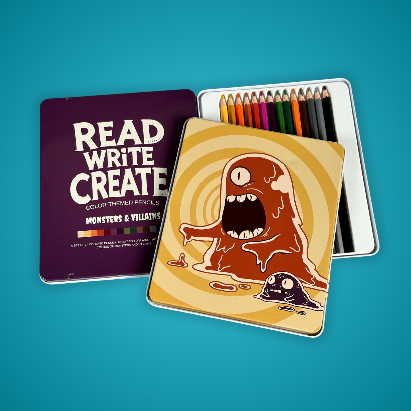 Monsters and Villains Color-Themed Pencils with Collectible Tin Container