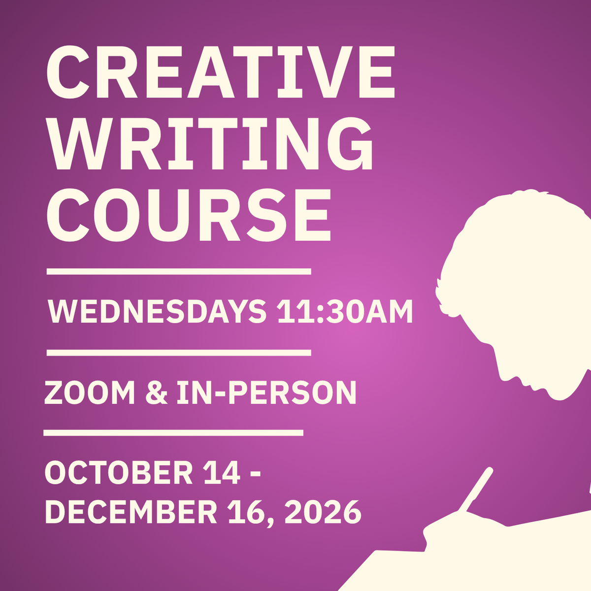 8-Week Creative Writing Course (Wednesday Mixed) Starts 10/14