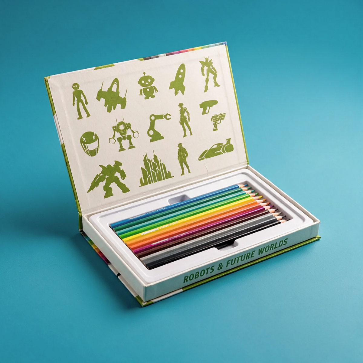 Robots &amp; Future Worlds Color-Themed Pencils with Collectible Magnetic Gift Box