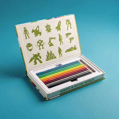 Robots &amp; Future Worlds Color-Themed Pencils with Collectible Magnetic Gift Box